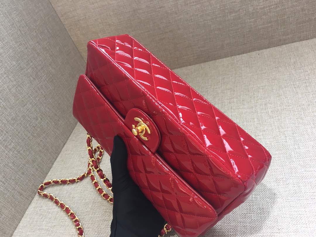 Medium Classic Flap Patent Leather Bag AO1112 Red/Gold